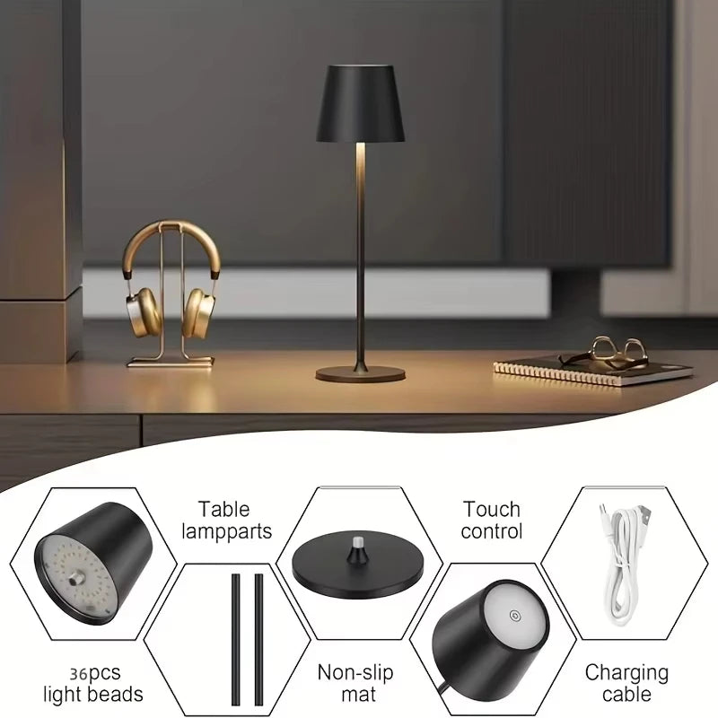 Lámparas de mesa LED inalámbricas regulables en 3 niveles, luz nocturna táctil recargable por USB, lámpara de escritorio LED para habitación, estudio, oficina, bares, café
